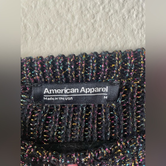 American apparel colorful black rainbow shimmer metallic crew neck sweater - Picture 2 of 3
